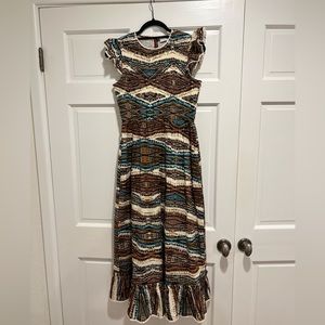 Hunter Bell Hayward Dress Smocked Midi - zigzag print // size Small